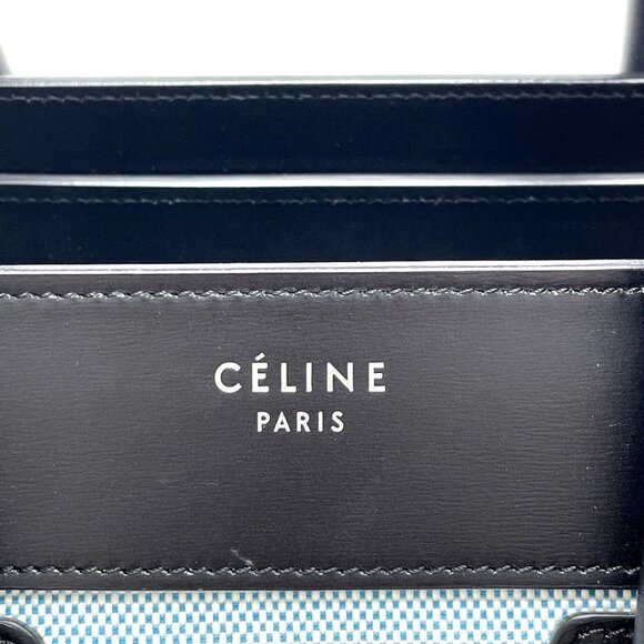CELINE 167792 Luggage micro Shopper Hand Bag Leather/Canvas Blue x Black - Picture 7 of 13
